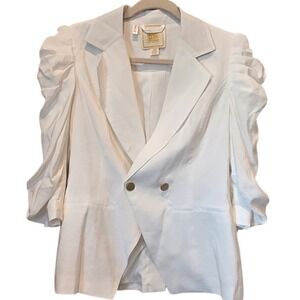 EMILY MCCARTHY White Puff Sleeve Double Breasted Blazer Jacket XS